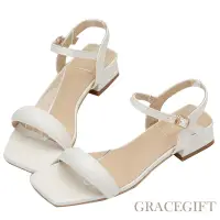 在飛比找Yahoo奇摩購物中心優惠-【Grace Gift】澎澎美學一字低跟涼鞋 米白
