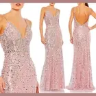 NWT $598 Mac Duggal [ 4 ] Embellished Plunge Neck Trumpet Gown Rose Pink G1745