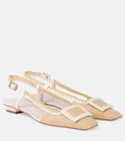 [Roger Vivier] Roger Vivier Belle Vivier canvas slingback flats AU 4 beige