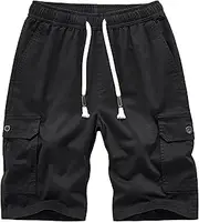 [PHJTOMK] Men's Drawstring Work Shorts with No Belt Casual Elastic-Waist Zipper Shorts Lightweight Multi-Pocket Short
