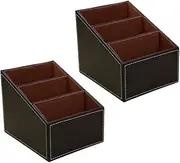KICHOUSE 2pcs Brown Leather Desk Organizers Storage Multi-functional Handled Container Box for Stationery Creative Storage Case Distant Control Boxes