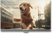 [VFMKT] Slim Metal Business Card Holder Portable Business Card Case Pocket Name Card Holder Dog Jumping in Air Wallet for Men Women Office Travel