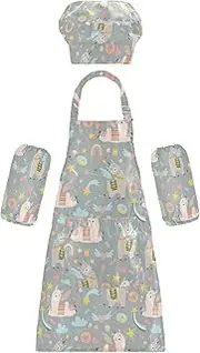 AIXIWAWA Kids Apron Chef Hat Set, Child Kitchen Bib Aprons Adjustable for Cooking Baking Painting (Cute Wing Unicorn)