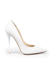 White Pointed Toe Leather Pumps