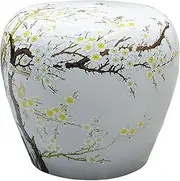 Ceramic Drum Table Decorative Garden stools, Decorative Ceramic Garden Stool, Glazed Hand-Painted Flower and Bird Shoe Changing Stool Drum Stool, Suitable for Outdoor Garden, Living Room, Terrace(WHI