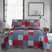 Plaid Quilt Set Queen Bedspreads Coverlet Set Red Blue White Patchwork Queen Siz