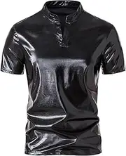 [Generic] Button up Shirt Men T Shirt Mens Casual Collar Mens Fashion Nightclub Bright T Shirt Mens Workout Shirt