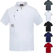 [Generic] Chef Coats Unisex, Chef Jacket for Men Women, Short Sleeves Button Closure Chef Uniform Breathable Comfortable Catering Work Uniform Kitchen, Restaurant, Hotel Uniform Top