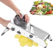 Mandoline Vegetable Slicer, Adjustable Blades Grater,Professional Multi-Function Potato Slicer Cutter, Adjustable Thicknesses, Julienne and Waffle Cut, Slicing Ramp, with Saftey Hand Guard