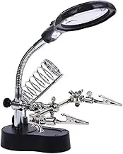 AIMALL LED Magnifier Soldering Iron Stand, Third Hand Helping Station with 12X and 3.5X High Magnification Lenses, Adjustable Metal Holder for Precision Work