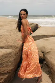[PUP3] Dalton Cut Out Maxi Dress - Orange Print XL Orange
