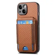 For Iphone 15 Carbon Fiber Vertical Flip Wallet Stand Phone Case