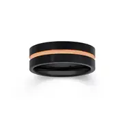 Tungsten Carbide Matte Black With A Rose Gold Plate Line Ring