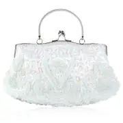 Nevenka Beaded Sequin Design Flower Evening Purse Large Clutch Bag-White