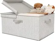 [GRANNY SAYS] Closet Storage Bins with lids, Fabric Storage Box with Lid, Clothes Bins Storage for Closet, Container Storage Baskets for Living Room Wardrobe Shelves, Jumbo, Gray/White, 1-Pack