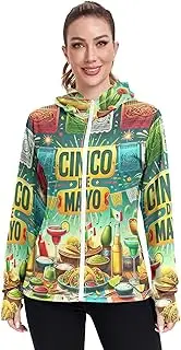 [RPLIFE] Cinco De Mayo Uv Clothing for Women Sun Protection, UPF 50+ Zip up Long Sleeve Running Shirts Women, Cinco De Mayo, Large