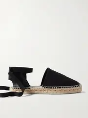 [Christian Louboutin] Christian Louboutin - Nanou Lace Leather-trimmed Canvas Espadrilles - Black - IT38 IT 38 Black
