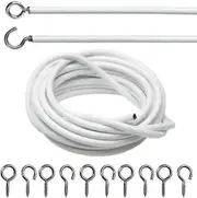 Ersam White Window Net Curtain Wire Cord Cable With 8 Hooks & 8 Eyes (3 Meter Net Curtain Wire+8 Hooks+8 Eyes)