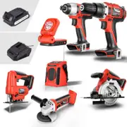 Matrix Tools 20V Cordless Brushed Drill + Impact Driver + Angle Grinder + Circular Saw + Jigsaw + Work Light Combo Kit