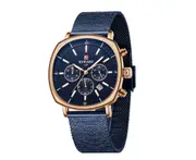 W10 Blue 3 Eyes 6 Needle Mesh Belt Sports Watch Luminous Waterproof 24-hour Calendar Chronograph Watch for Man