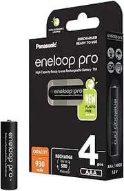 Panasonic Eneloop Pro AAA Micro 930mAh Eneloop NiMH Ready to Use Rechargeable Battery BK 4HCCE/4BE (4 Eneloop Pro Batteries)