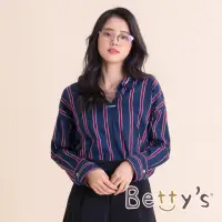 在飛比找momo購物網優惠-【betty’s 貝蒂思】條紋前後V領織帶上衣(深藍)