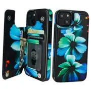 for Case Wallet with Card Holder Pattern Back Flip iPhone 13 Blue Florals