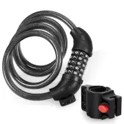 Bike Lock Cable, 5 Digit Combination Bicycle Lock /w Mount Bracket (Black)
