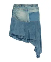 Balmain Logo Patch Asymmetric Denim Ruffled Short Skirt FR34,FR36,FR38 blue