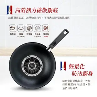 【Tefal 特福】法國製南法享食系列28CM不沾鍋炒鍋+玻璃蓋