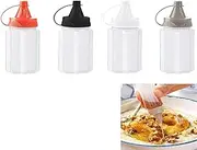 Roczential 4 Pieces Mini Squeeze Bottles Bento Box Plastic Condiment Bottle Tomato Ketchup Salad Honey Dressing Container(8 x 3.2cm)