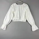 Frame Cinched Shoulder Tie Top Womens Large White Blouse Organic Ruffle Chic NWT