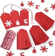 Zealor Gift Tags, 150 Pieces Red Kraft Paper Tags with String for Christmas Wedding Favor Gift Bags Party Supplies