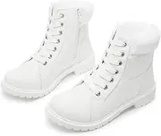 [Shupua] Winter Ankle Boots For Women Black Combat Boots Lace Up White Ankle Boots Womens Winter Boots Low Heel