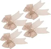 BESTYASH 4pcs Burlap Bow Small Bows Hessian Ribbon Linen Khaki