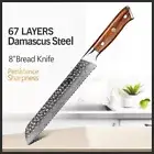 Bread Knife Hammered Damascus Steel Full Tang Wood Handle Chef Serrated Slicing