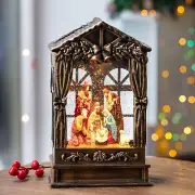 10 Inch Christmas Snow Globe Lights, Nativity Scene Antique Bronze Lighted Wa...