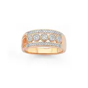 9ct Rose Gold Diamond Multi Cluster Ring
