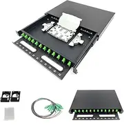 12 Singlemode 12 Port SC-APC Rack Mount Enclosure Box with Pigtails & Couplers, 12 Core LGX Loaded Patch Panel Box (Drawer Type Design) fits for 19" Racks Cabinet
