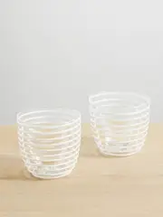 [Yali Glass] Yali Glass - A Filo Goto Set Of Two Striped Glass Tumblers - White - One size One size White