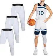 [VLITEPRO] 3 Pack Men's Compression Pants Single Leg 3/4 Basketball Tights Leggings Athletic Running Tights One Leg Base Layer Underwear