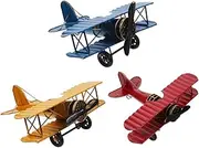 Ciieeo 3pcs Large Retro Iron Aircraft Vintage Airplane Model Metal Biplane Artwork