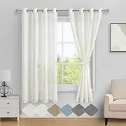 [DWCN] Sheer Natural Linen Curtain with Tiebacks, Eyelet Semi Blended Sheer Curtains Privacy Vertical Window Curtains & Drapes with Light Through for Bedroom Living Room, Each W132cm x D160cm, Set of 2