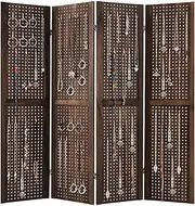 Giantex 4-Panel Room Divider, Folding Pegboard Display Stand with 2-Way Metal Hinges, Freestanding Privacy Screen with Solid Wood Frame, for Craft Show, Retail, Events, Brown