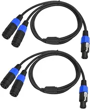 2Pack Speakon Splitter Cable,5FT,1 Male to 2 Female XLR Y Splitter for Audio Signal Transmission, Speakon Cable for Multiple Speaker Cabinets