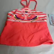 Cat & Jack Swim Suit Top 6 6X Stripes Flamingo Pink Shiny Beach Pool