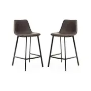 Set of 2 Gordon Faux Leather Bar Stool 66cm - Black Metal Legs - Antique Grey