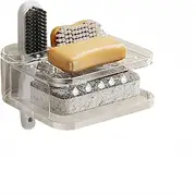 Domisfy Wall Mounted Multifunctional Soap Holder with Drain, NO-Drilling Self Draining Soap Dish Soap Box Soap Tray, Wall Storage Soap Rack, Soap Organizer Shelf for Sink, Bathroom Kitchen
