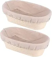 2 Sets Rattan Proofing Basket Oval Bread Fermentation Baskets with Cloth Liners for Sourdough Baking Smooth Surface Safe Natural Material for Home Bakers