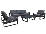 FurnitureOkay Manly 4-Piece Aluminium Outdoor Lounge Setting - Charcoal